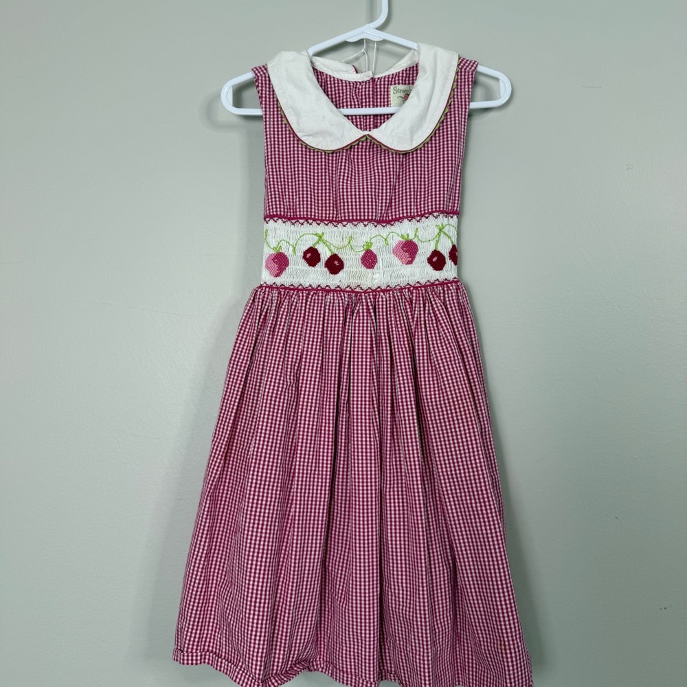 Pink Gingham Kids Dress with Embroidered Detail